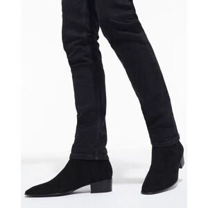 The Kooples Suede Heeled Cowboy Chelsea Ankle Boots Black EU 39 / US 8 NIB